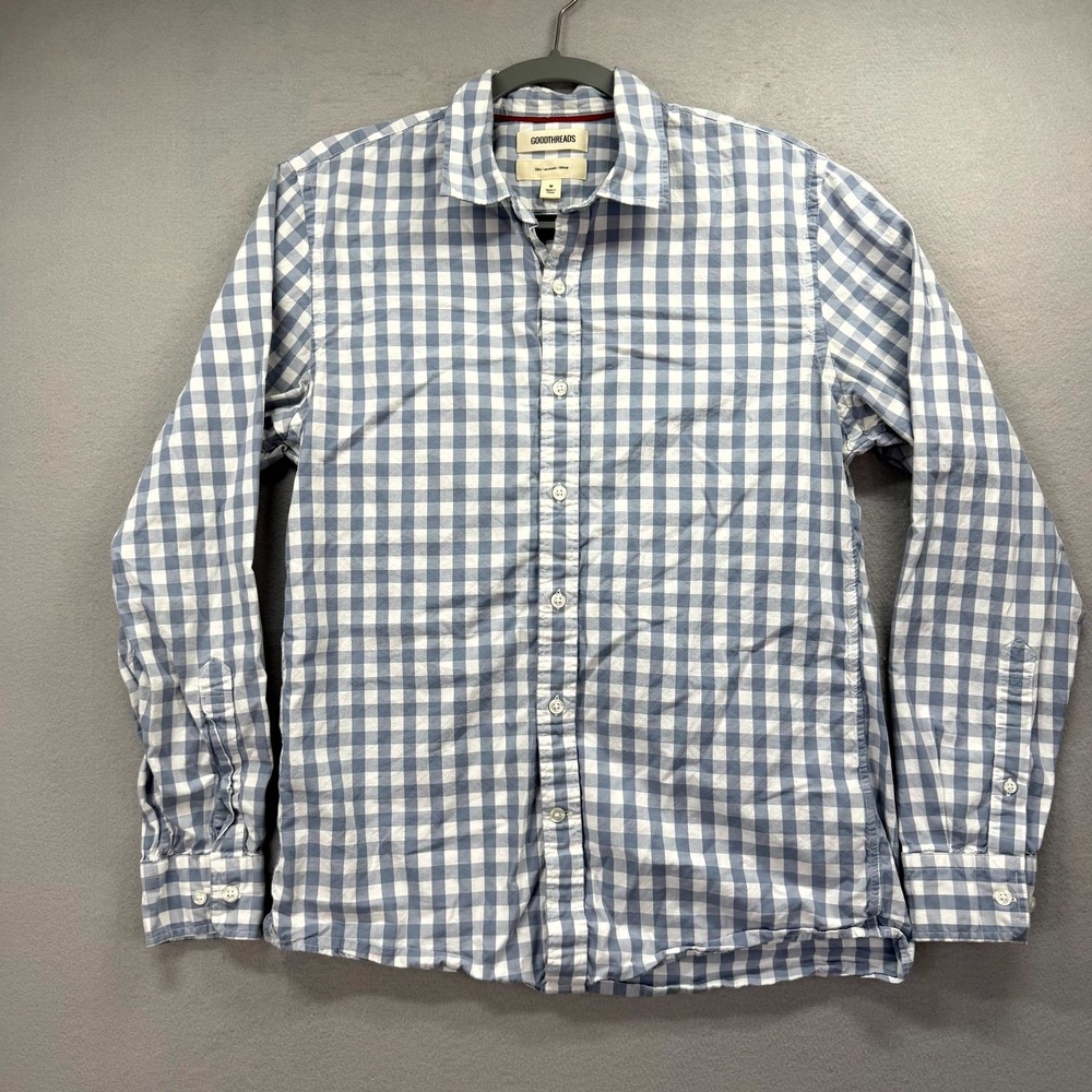 Goodthreads Casual Shirt Men Medium Blue Gingham Plaid Oxford Slim Fit Button Up